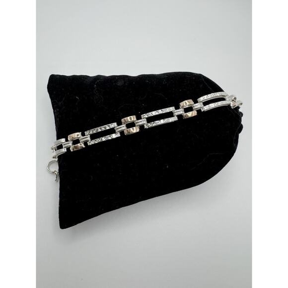 Designer Peruvian Sterling Silver 950 and 18K Gold Inlay Bracelet - 7.5” - Picture 2 of 6